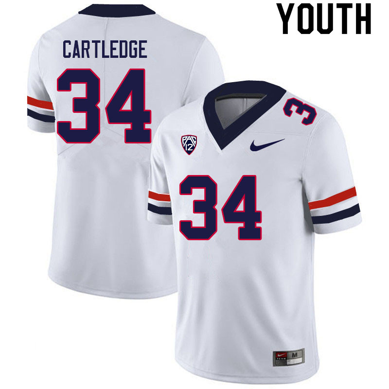 Youth #34 Trey Cartledge Arizona Wildcats College Football Jerseys Sale-White - Click Image to Close